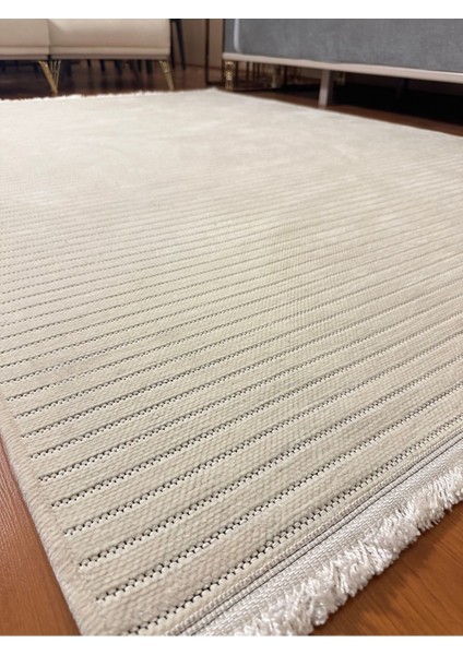 Iskandinav Desenli Yüksek Kalite Yolluk Vizon Yıkanabilir Saçaklı Şönil Kilim Halı Kaymaz Taban