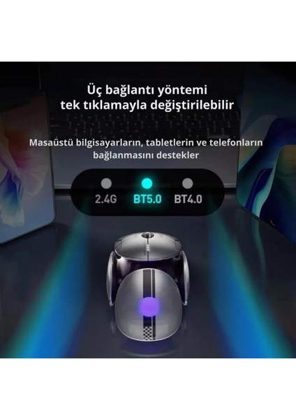 300MAH Bluetooth 5.0 2.4g Profesyonel Şarjlı Kablosuz Ofis-Oyuncu Mouse Ayarlanabilir Dpı