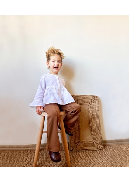 Flare Çelik Örme Ispanyol Paça Kız Çocuk Kahverengi Pantolon fiyatları