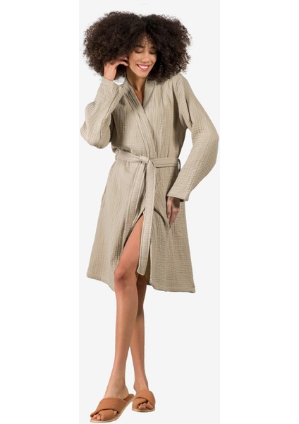 Cocoon %100 Pamuk 4 Katlı Müslin Bornoz Bej