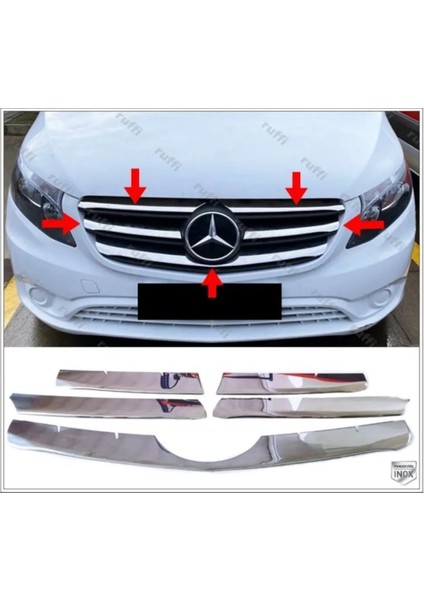 Mercedes Vito W447 Krom Ön Panjur 5 Prç 2020 ve Üzeri Geniş Model Paslanmaz Çelik