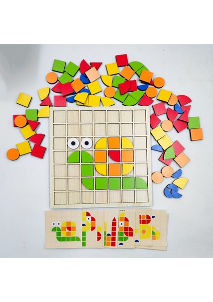 Ahşap Mozaik Yapboz Montessori Puzzle Dikkat ve Zeka Geliştirme Oyunu (20 Oyun Kartı)