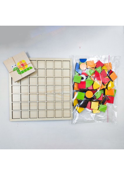 Ahşap Mozaik Yapboz Montessori Puzzle Dikkat ve Zeka Geliştirme Oyunu (20 Oyun Kartı) modelleri