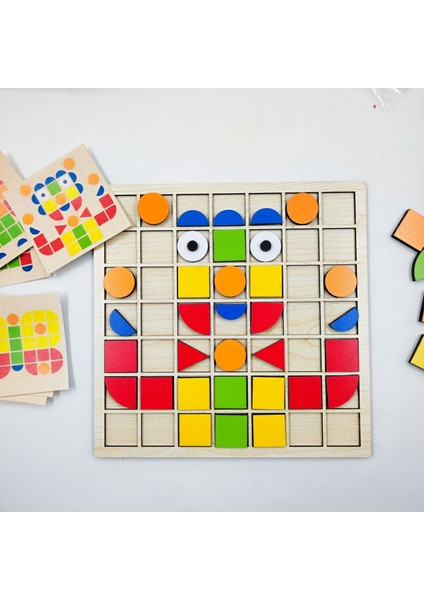 Ahşap Mozaik Yapboz Montessori Puzzle Dikkat ve Zeka Geliştirme Oyunu (20 Oyun Kartı) indirimleri