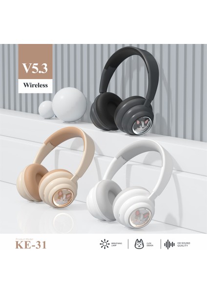 Ke-31 Rgb Işıklı Kulak Üstü Bluetooth Kulaklık Kablolu/kablosuz Kulaklık-Beyaz (Yurt Dışından)
