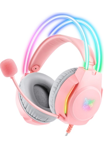 Onıkuma X26 E-Spor Oyuncu Kulaklığı Rgb Aydınlatmalı Gürültü Azaltma Kablolu Kulaklık-Pembe (Yurt Dışından)