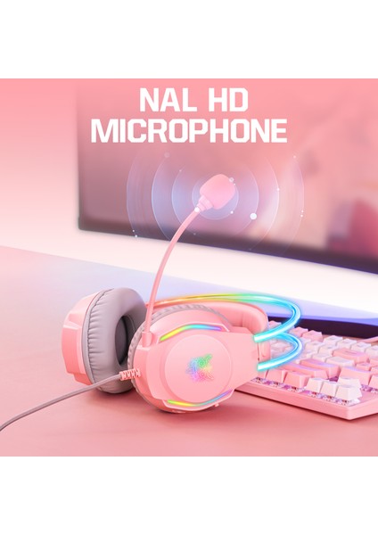 Onıkuma X26 E-Spor Oyuncu Kulaklığı Rgb Aydınlatmalı Gürültü Azaltma Kablolu Kulaklık-Pembe (Yurt Dışından) fırsatları