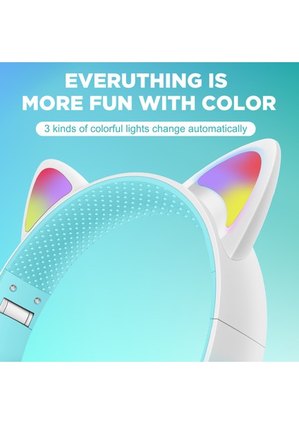Akz-02 Renkli Işık Kedi Kulak Kablosuz Bluetooth Kulaklık Ağır Bas E-Spor Kafaya Monte Kulaklık-Degrade Pembe (Yurt Dışından)