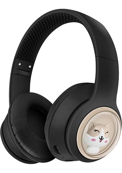 Akz-06 Karikatür Hayvan Katlanabilir Kulak Üstü Bluetooth Kulaklık Düşük Gecikme Oyun Kulaklığı-Siyah (Yurt Dışından)