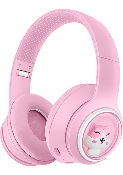 Akz-06 Karikatür Hayvan Katlanabilir Kulak Üstü Bluetooth Kulaklık Düşük Gecikme Oyun Kulaklığı-Pembe (Yurt Dışından)