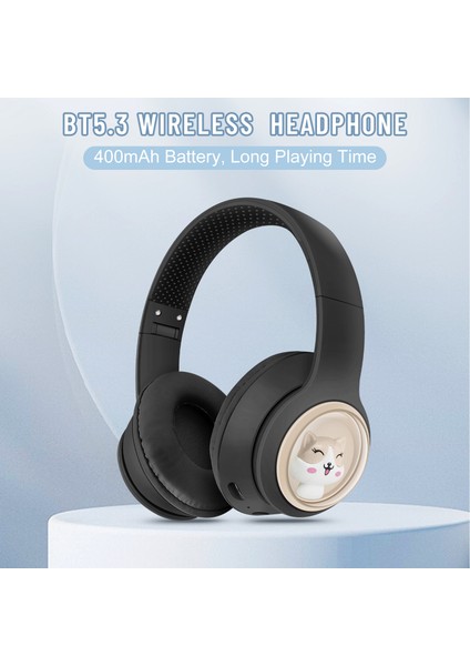 Akz-06 Karikatür Hayvan Katlanabilir Kulak Üstü Bluetooth Kulaklık Düşük Gecikme Oyun Kulaklığı-Pembe (Yurt Dışından)
