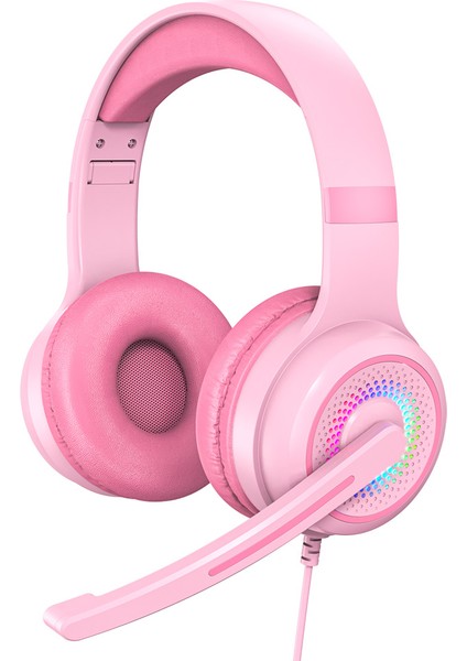 Y20 Rgb Işık Tasarımı Başa Monte Kablolu Bas Stereo Ses Kulaklık Mikrofonlu Bilgisayar Oyun Kulaklığı (Ce Belgeli)-Pembe (Yurt Dışından)