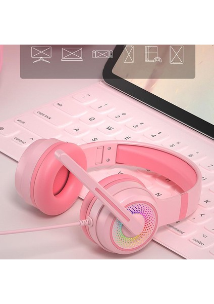 Y20 Rgb Işık Tasarımı Başa Monte Kablolu Bas Stereo Ses Kulaklık Mikrofonlu Bilgisayar Oyun Kulaklığı (Ce Belgeli)-Pembe (Yurt Dışından)