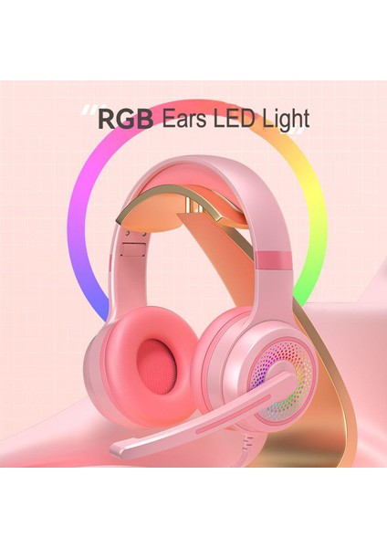Y20 Rgb Işık Tasarımı Başa Monte Kablolu Bas Stereo Ses Kulaklık Mikrofonlu Bilgisayar Oyun Kulaklığı (Ce Belgeli)-Pembe (Yurt Dışından)
