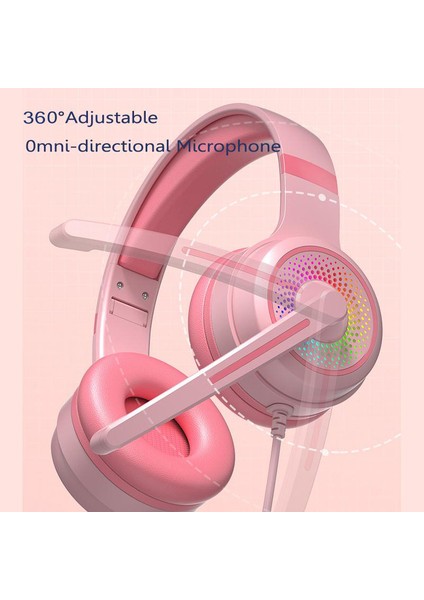 Y20 Rgb Işık Tasarımı Başa Monte Kablolu Bas Stereo Ses Kulaklık Mikrofonlu Bilgisayar Oyun Kulaklığı (Ce Belgeli)-Pembe (Yurt Dışından)