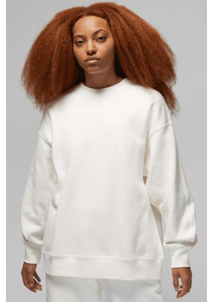 Jordan Flight Fleece Crew Oversize Kadın Geniş Kalıp Sweatshirt Beyaz