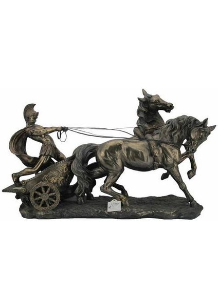 Koleksiyon Mitolojik Atlı Araba Roma Savaşçı Figürü 64CM