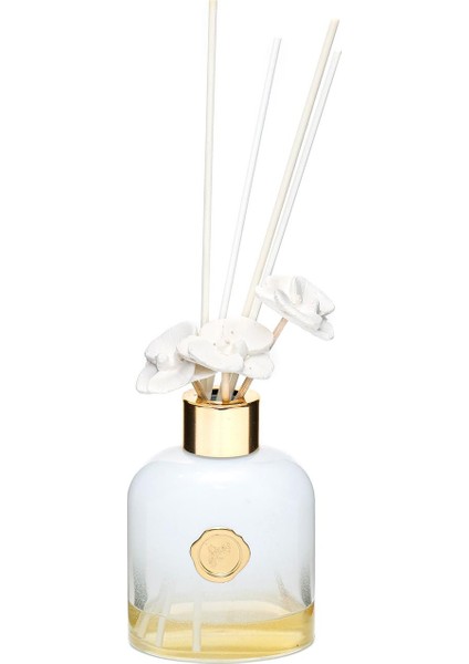 130 ml Beyaz Cam Şişe Seramik Çiçek Taş Bambu Çubuklu White Jasmine Oda Kokusu