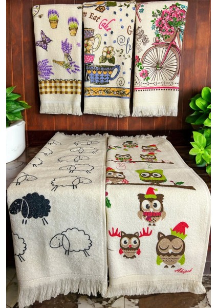 5'li Saçaklı Pamuklu 40X60 cm %100 Pamuk Baskılı Havlu Seti El Yüz Mutfak Havlusu Yumuşak Desenli Su Emici Set