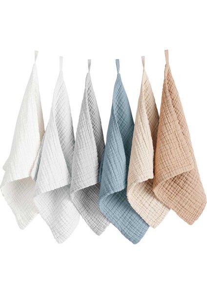 Muslin Kumaş 6'li Bebek Mama Önlüğü Ağız Mendili Müslim Bebek Terleme Mendili 40X40 cm