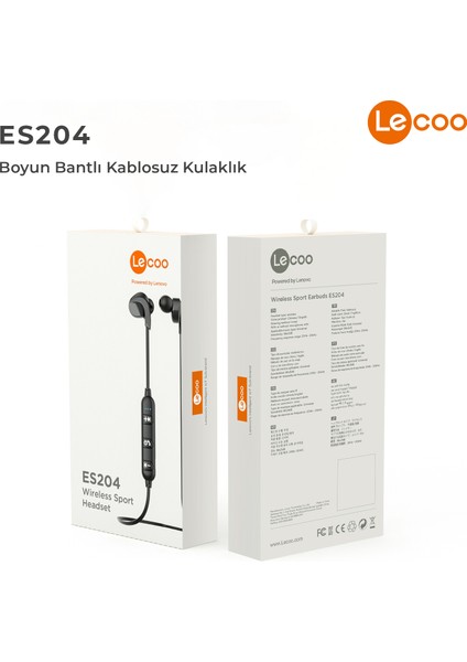 ES204 Boyun Bantlı Kablosuz Bluetooth 5.0 Mikrofonlu Kulak İçi Kulaklık Siyah