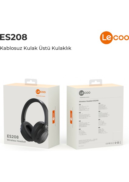 ES208 Kablosuz Bluetooth 5.3 Mikrofonlu Kulak Üstü Kulaklık Siyah
