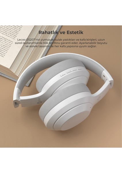 ES207 Bluetooth Kablosuz Mikrofonlu Kulak Üstü Kulaklık Beyaz