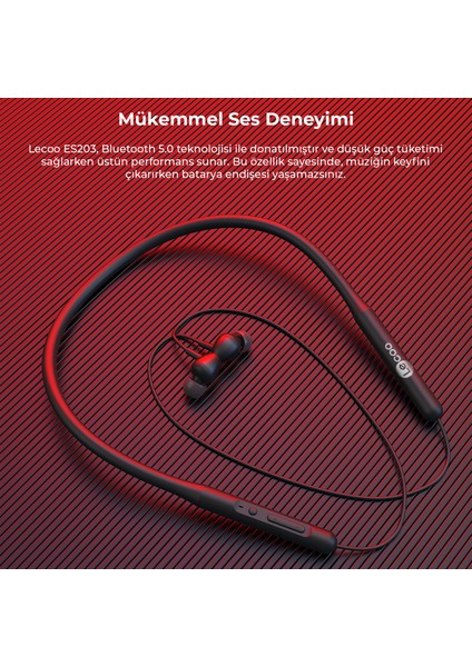 ES203 Boyun Bantlı Bluetooth 5.0 Kablosuz Mikrofonlu Kulak İçi Kulaklık Siyah