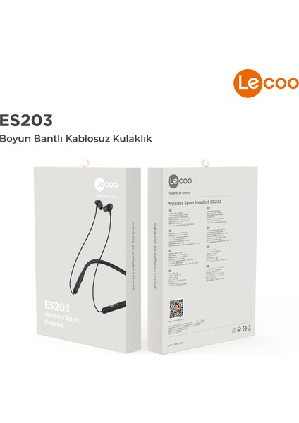 ES203 Boyun Bantlı Bluetooth 5.0 Kablosuz Mikrofonlu Kulak İçi Kulaklık Siyah