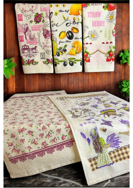 5'li Pamuklu Baskılı Havlu Seti 30X50 cm %100 Pamuk El Yüz Mutfak Havlusu Yumuşak Desenli Su Emici Set