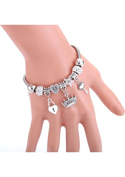 65MM Ayarlanabilir Stil Çelik Rengi Taç Charm Bileklik Takı Istakoz Toka Yılan Zincir Boncuklu Bilezik Kadınlar Için Yaz Romantik Hediye Moda Aksesuarları Bilezik (Yurt Dışından) modelleri