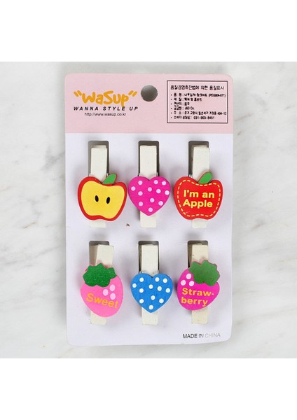 Loren Dekoratif Kalp ve Meyve Desenli Mandal 6'lı