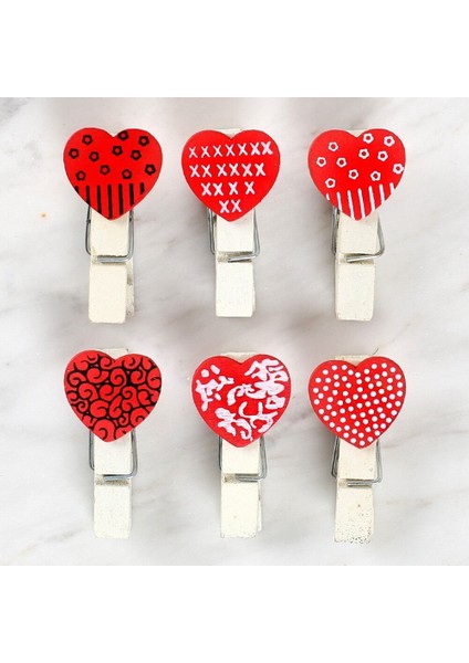 Loren Dekoratif Kırmızı Kalp Desenli Mandal 6'lı indirimleri