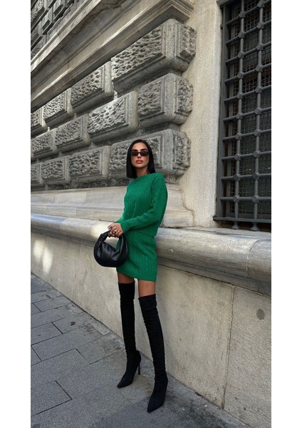 Kadın Triko Bisiklet Yaka Örme Etek Kazak 2'li Takım fırsatları