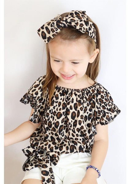 Kız Bebek Viskon Leopar Madonna Yaka Şortlu Bandana Alt Üst Takım fiyatları