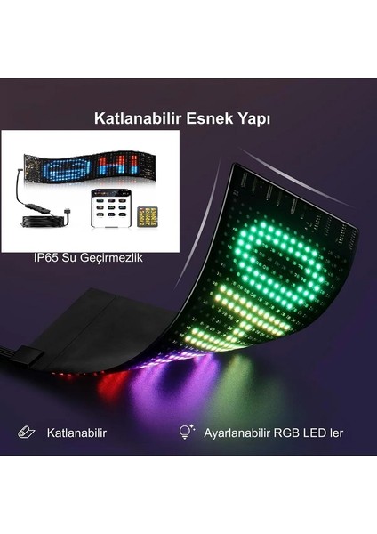 Matrix Kayan Yazı Emoji LED Ekran Programlanabilir 17X7CM Tabela Araba Bluetooth App Kontrol USB LED