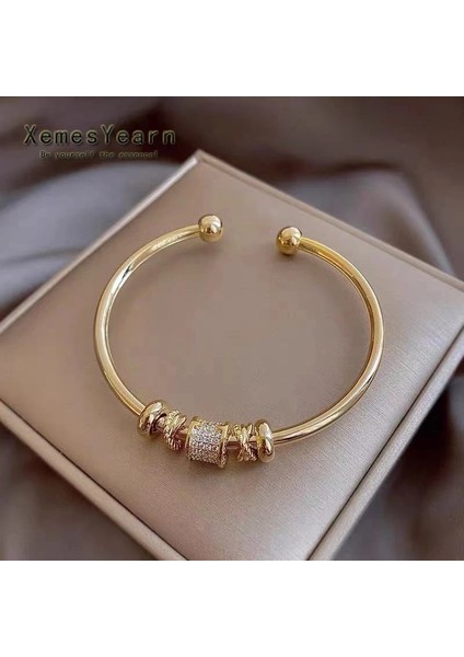 54-56MM Tarzı Altın Rengi Fransız Yüksek Anlamlı Silindirik Transfer Kız Arkadaşlar Manşet Bilezik Gotik Kız Moda Takı Parti Lüks Aksesuarlar Kadın Için (Yurt Dışından)