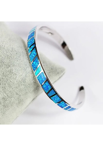 50-52MM Tarzı Mavi Opal Jzb Mavi Opal Bilezik Erkekler Kadınlar Için En Li Takı Manşet Severler Hediye Pulseras (Yurt Dışından)