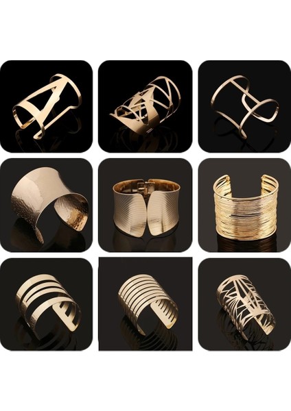E2105 Altın Altın Gümüş Renk Içi Boş Geniş Manşet Bilezik Bilezik Kadın Erkek Punk Geometrik Alaşım Açık Büyük Bileklik Bilezik Moda Takı (Yurt Dışından) fiyatları