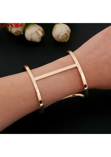 E2105 Altın Altın Gümüş Renk Içi Boş Geniş Manşet Bilezik Bilezik Kadın Erkek Punk Geometrik Alaşım Açık Büyük Bileklik Bilezik Moda Takı (Yurt Dışından) indirimleri