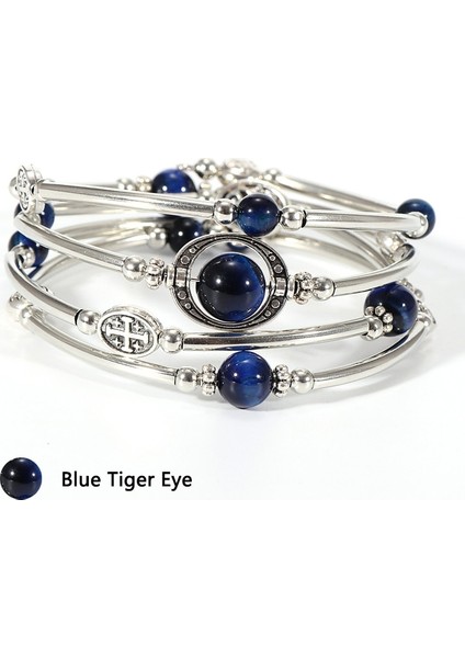 Mavi Kaplan Gözü 4 Katmanlı Vintage Boho Doğal Taş Bilezik Bilezik Kadınlar Için Bakır Tüp Wrap Crustal Lava Taş Boncuk Bilezik Femme Takı (Yurt Dışından)