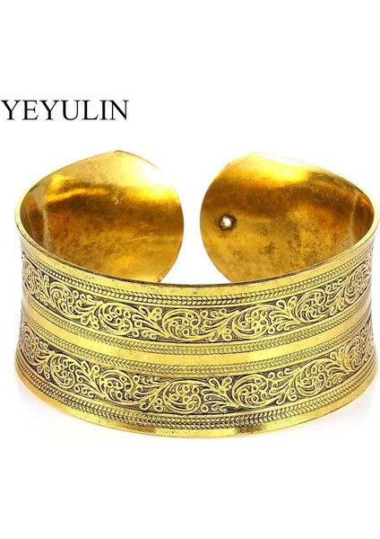 Stil 15 Yeni Çingene Bohem Vintage Retro Gümüş Renk Bilezik Kadın Klasik El Yapımı Tibet Oyma Erik Manşet Bilezik 6 cm Çap (Yurt Dışından)