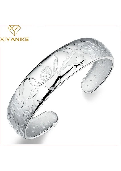 Xıyanıke Gümüş Kaplama Lotus Çiçeği Genişlik Bilezik ve Kadınlar Için Bilezik Moda Zarif Parti Aksesuar Takı Ayarlanabilir (Yurt Dışından)