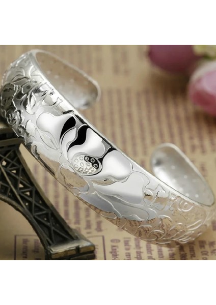 Xıyanıke Gümüş Kaplama Lotus Çiçeği Genişlik Bilezik ve Kadınlar Için Bilezik Moda Zarif Parti Aksesuar Takı Ayarlanabilir (Yurt Dışından) modelleri