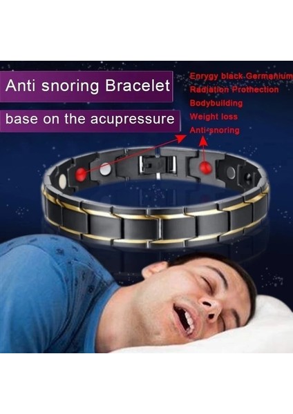 Siyah Altın Erkek Mücevherat Manyetik Terapi Sağlık Anti-Horlama Paslanmaz Çelik Erkekler Için Bilezik Altın Ayarlanabilir Bilezik Pulsera Hombre (Yurt Dışından)
