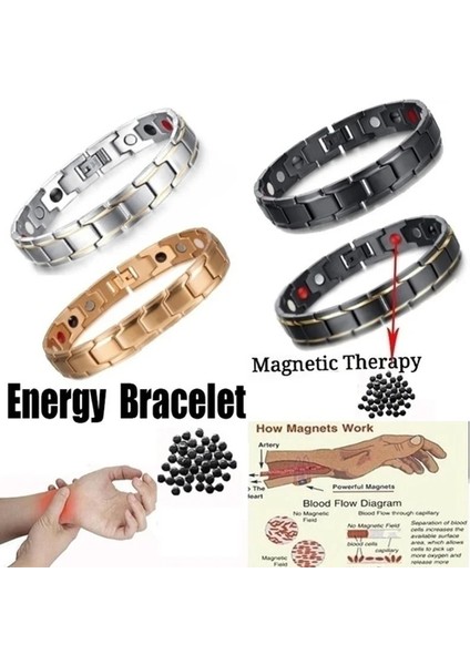 Siyah Altın Erkek Mücevherat Manyetik Terapi Sağlık Anti-Horlama Paslanmaz Çelik Erkekler Için Bilezik Altın Ayarlanabilir Bilezik Pulsera Hombre (Yurt Dışından)