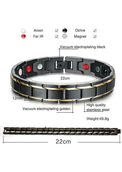 Siyah Altın Erkek Mücevherat Manyetik Terapi Sağlık Anti-Horlama Paslanmaz Çelik Erkekler Için Bilezik Altın Ayarlanabilir Bilezik Pulsera Hombre (Yurt Dışından)