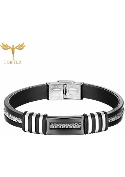 17CM Tarzı Siyah Bileklik Yüksek Li Erkek Paslanmaz Çelik Zincir Bağlantılı Bilezikler Siyah Silikon Bileklik Manşet Bileklik Takı Hediye Heren Kol Bandı (Yurt Dışından)