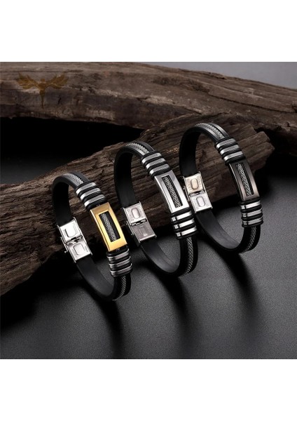 17CM Tarzı Siyah Bileklik Yüksek Li Erkek Paslanmaz Çelik Zincir Bağlantılı Bilezikler Siyah Silikon Bileklik Manşet Bileklik Takı Hediye Heren Kol Bandı (Yurt Dışından) fiyatları