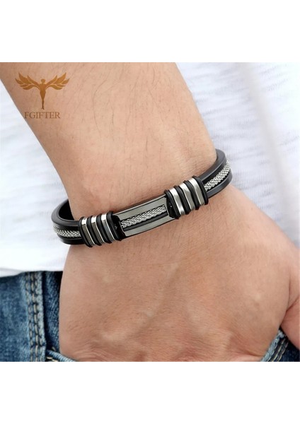 17CM Tarzı Siyah Bileklik Yüksek Li Erkek Paslanmaz Çelik Zincir Bağlantılı Bilezikler Siyah Silikon Bileklik Manşet Bileklik Takı Hediye Heren Kol Bandı (Yurt Dışından) modelleri